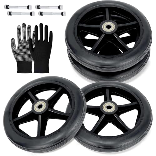 4 Pack 6 Solid Front Caster Wheels for Walkers Heavy-Duty Office Wheelchair Front Wheel Heavy Duty PU Replacement Wheels Smooth & Quiet Roll Non-Slip Durable Tires Easy Install.