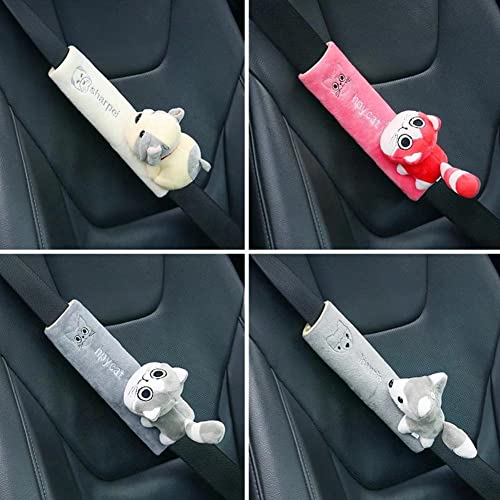 Image of Katutude Car Seat Belt Cushion Car Seat Belt Strap Cover, Cute Animal Plush Shoulder Strap Pad Seat Belt Cover Adjustable Super Soft Belt Protector for Kids Adults, Gray Fox
