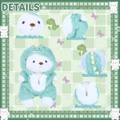 Image of Teddy Bear Stuffed Animal, Teddy Bear Plush Toys with Removable Hoodie Movable Legs, 13'' Soft Cute Emotional Support Stuffed Plushies with Dinosaur Clothes Gifts for Girls Kids Birthday Christmas