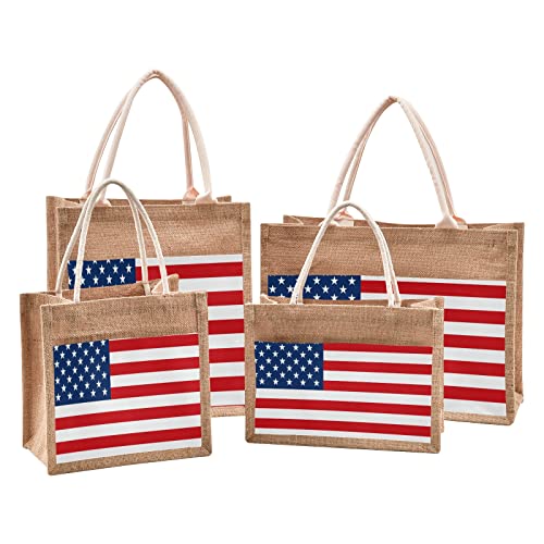 ALAZA United States American Flag Jute Tote Bags Women Grocery Shopping Bags with Handles for Outdoor Travel 14.2 x 12.6 x 7.1 inches