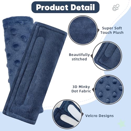 GFU Car Seat Strap Pads for Baby, Soft Shoulder Pads for Comfort, Reversible Seatbelt Covers for Kids, Perfect for Baby Car Seat, Stroller, Swing, High Chair, Size: 6.5 x 6.5 inch, Blue