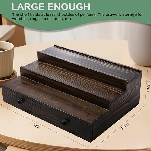 Cologne Organizer for Men, 3-Tier Cologne Stand with Drawer and Hidden Compartment, Wooden Cologne Shelf for Perfume Display Holder, Great Gifts for Men, Vintage - Image 4