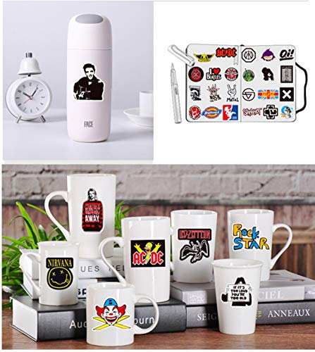 Band Stickers 100 Pcs Rock and Roll Music Stickers, Vinyl Waterproof Stickers for Personalize Laptop, Electronic Organ, Guitar, Piano, Helmet, Skateboard, Luggage Graffiti Decals