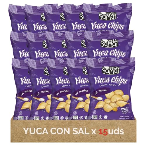 Samai Chips de yuca Sal marina del Pacífico (paquete de 15) sin gluten, sin nueces, sin lactosa, certificado Kosher, aperitivo apto para paleo