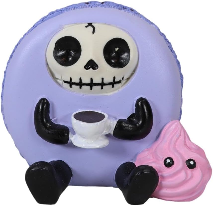 Miniatura 2 de Ebros Gift Furrybones Ronny The Lavender Purple Macaron sosteniendo una taza de café, figura coleccionable, esqueleto monstruo, disfraz completo,