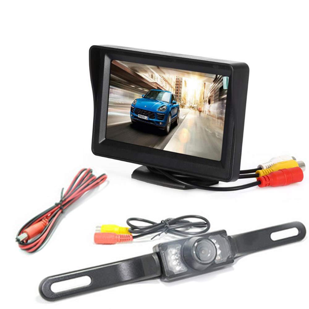 WEPECULIOR Car Parking Assistant System Kit, 4.3 inch Color TFT LCD Monitor Display Rearview FPV High Definition Screen with Infrared Car Back-up Camera Night Vision Car Rear View Camera