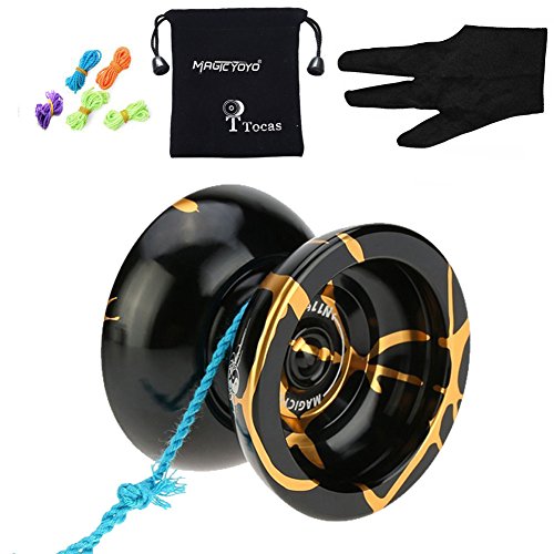 Authentique Magic Yoyo Pro Yo-yos N11 Yo Yo irréprochable avec Sac de Jouet en Aluminium à 12 Cordes pour Enfant Adultes, Noir et Or