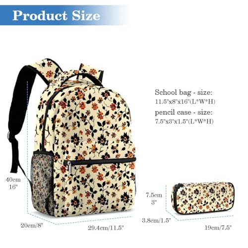 Cartable rétro à fleurs ensemble scolaire ado et sac de voyage compact