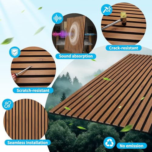 Image of Art3d 47 x 23.6 Inch Acoustic Wood Slat Design Wall Panels, 4-Pack, Walnut
