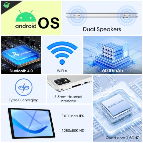 Image of 10 Inch Tablet, Android OS with 32GB,6000mAh,IPS Display Silver