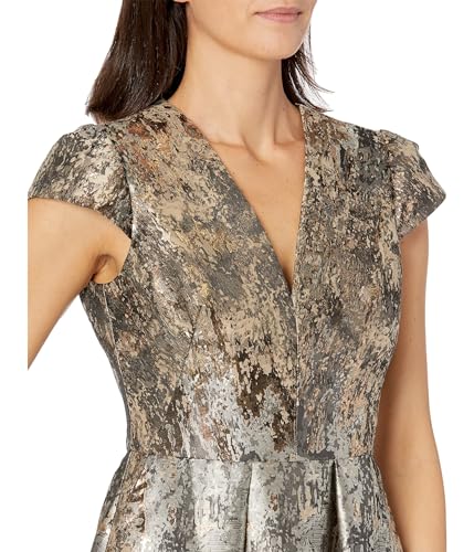 Image of Vince Camuto Women's Jacquard Cap Sleeve V-Neck Fit and Flare