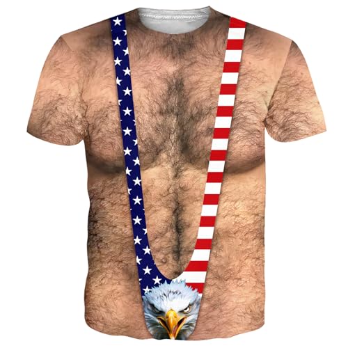 Fanient Mens American Flag Shirt Patriotic USA Eagle T-Shirts Funny 4th of July Short Sleeve for Independence Day Party, X-Large