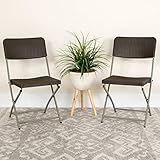 Flash Furniture 2 Pack HERCULES Series Brown Rattan Plastic Folding Chair with Gray Frame