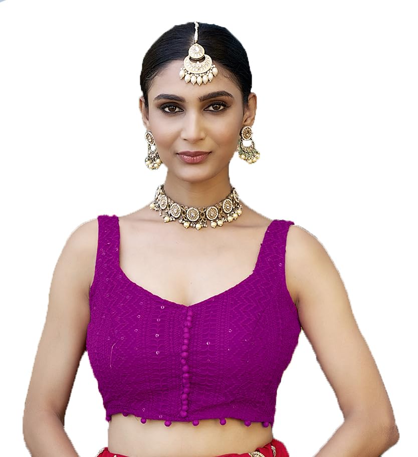 Women's Readymade Fancy Potli Pattern Blouse Embroidery Lucknowi Work Sequence Work Indian Ethnic Designer Sleeveless Blouse Sweetheart Neck Blouse Women Saree Lehenga Choli-picture-43