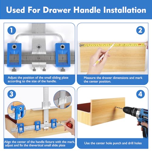 Image of Metal Cabinet Hardware Jig, Punch Locator Drill Guide,Wood Drilling Dowelling Guide for Installation of Handles Knobs on Doors and Drawer, Cabinet Template Tool for Handles and Pulls
