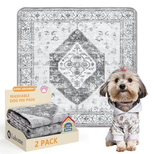 Image of Lahome Super Absorbent & Leakproof Washable Dog Pee Pads - 2 Pack Value Set - Waterproof, Non-Slip Reusable Pads for Puppy Training, Crates & Whelping (24 inchx24 inch, Gray)