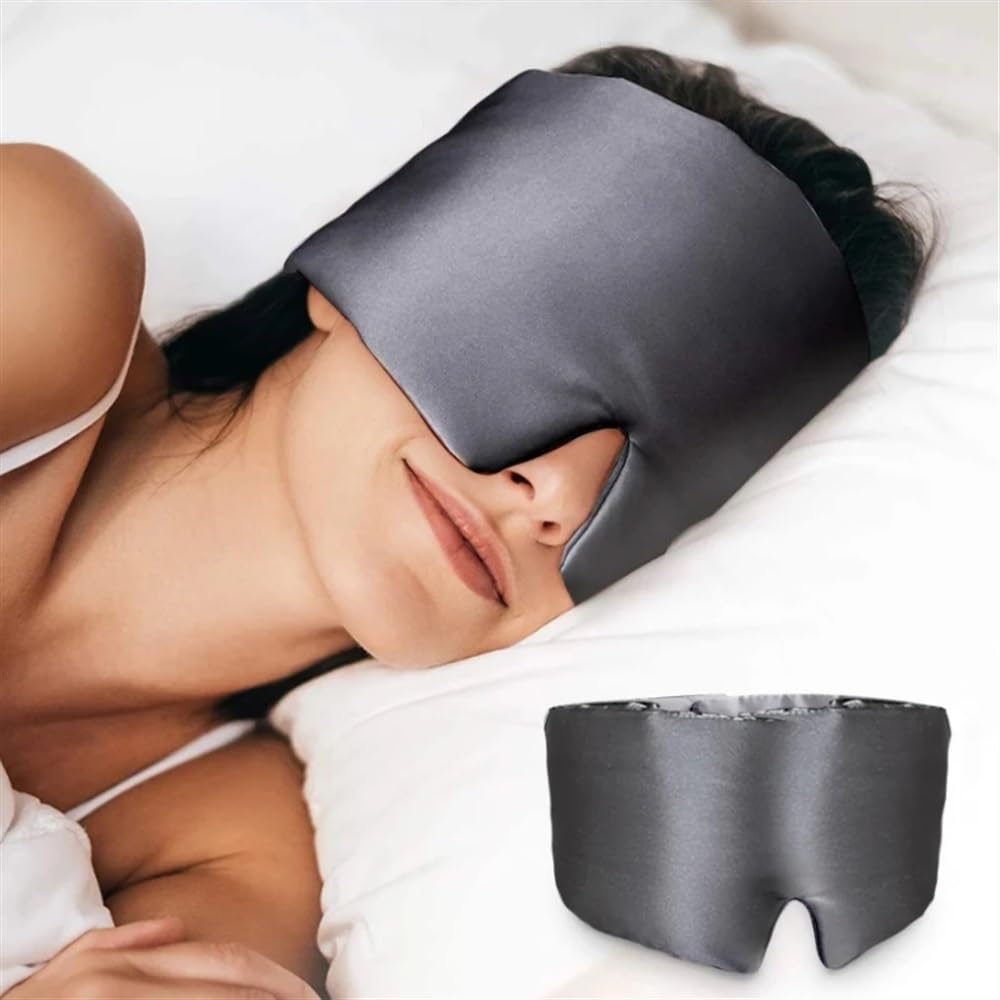 Mascherina per dormire in raso di seta, confortevole, per dormire, per rilassarsi, ingrandita, per donne e uomini, per dormire e per la salute (blu, 3 pezzi)