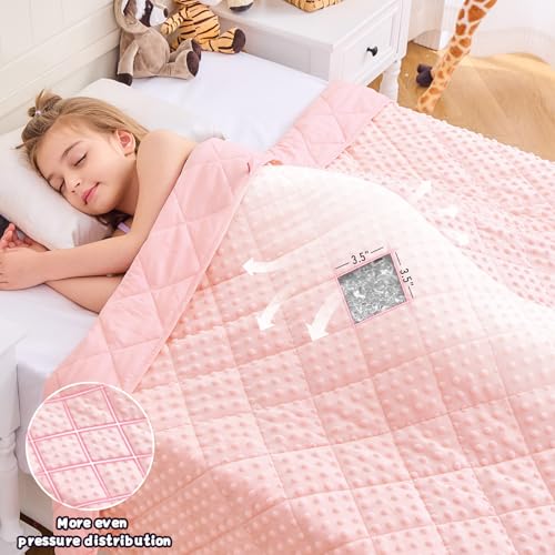 Image of Pink Weighted Blanket 7lbs, 40 inchx60 inch, Breathable Cooling Minky Heavy Throw Blanket for 60-90lbs, Soft Winter Thick Big Blankets Weighted Comforter Gift