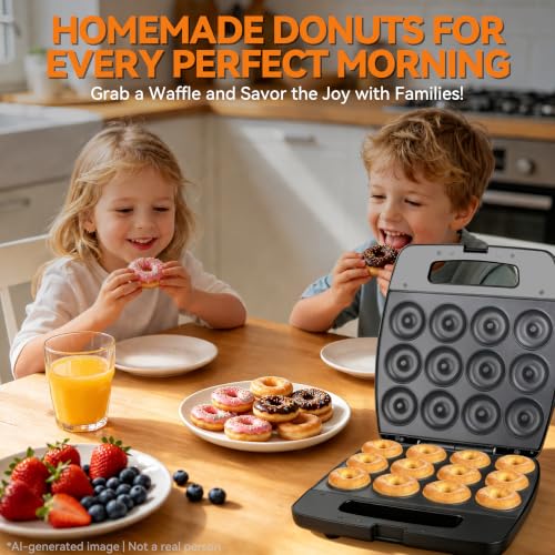 Image of Baker's Friend Mini Donut Maker Machine, Bake 12 Mini Doughnuts, Maquina Para Hacer Donas, Perfect for Breakfast, Snacks, Desserts & More, Graphite