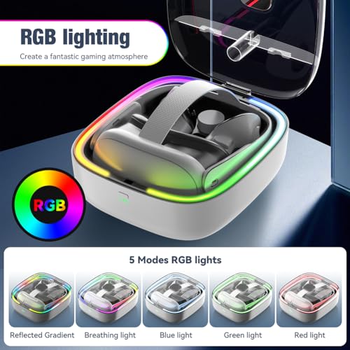 AZURAOKEY RGB Charging Dock for Meta Quest 3, VR Charging Station with 2 Batteries Headset Charging Stand with LED Light Controller Charging Dock for Meta Quest 3 Accessories