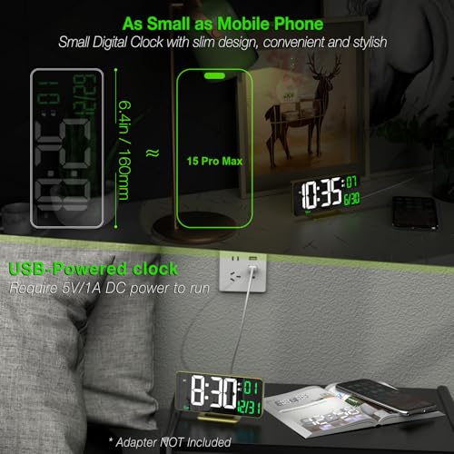 Image of KOSUMOSU Desk Clock for Bedroom Accessories 6.7in Gold Digital Alarm Clock with Dimming,12 /24h, Date, Day of Week, Temp, LED Clock, Modern Digital Calendar Clocks for Living Room Essentials