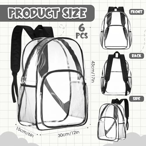 Image of Amylove 6 Pcs Clear Backpack bulk for Stadium Events Heavy Duty PVC Transparent Bookbag for College Workplace Security (17 Inches,Black)