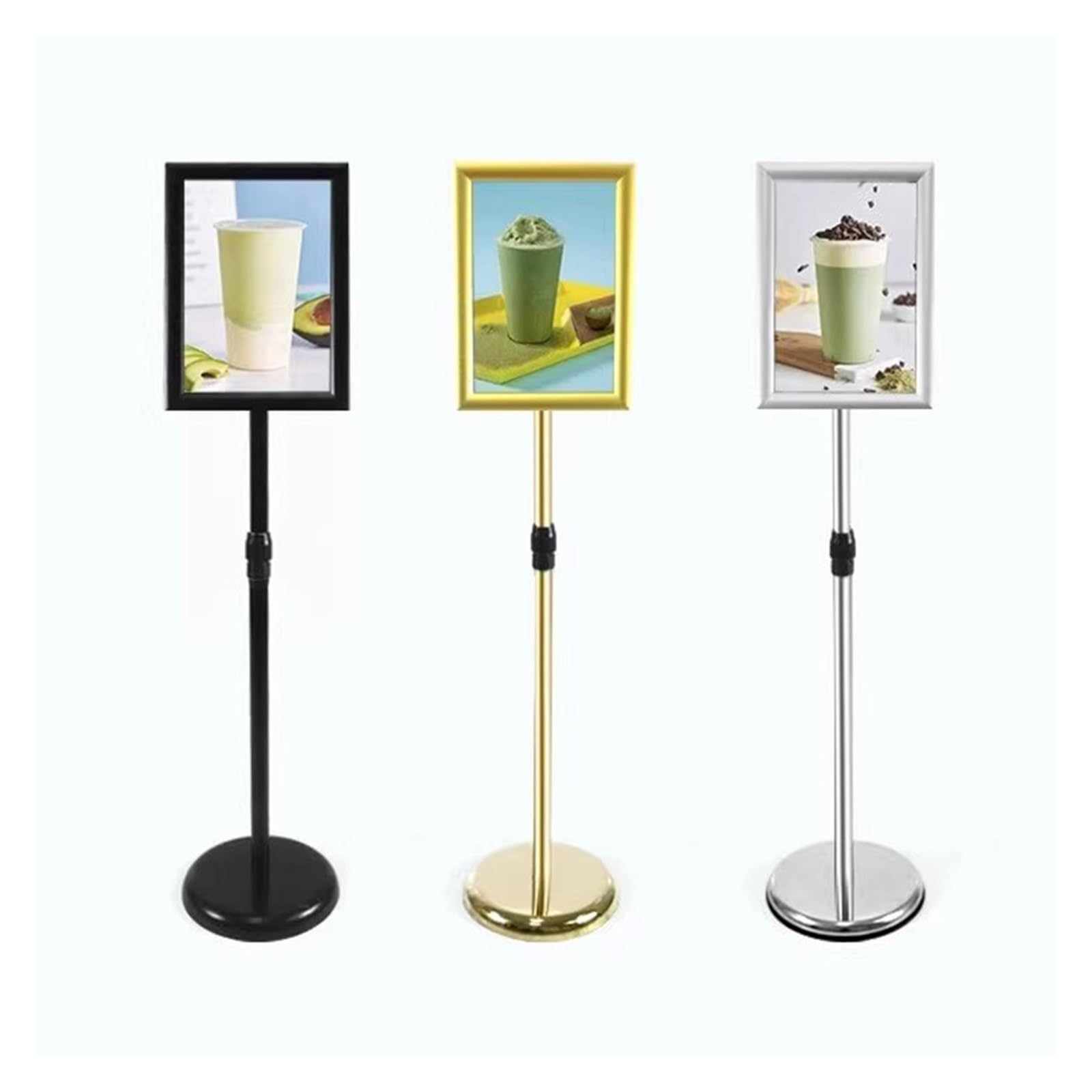 Présentoir de sol A2 doré à finition miroir et cadre d'affichage premium réglable