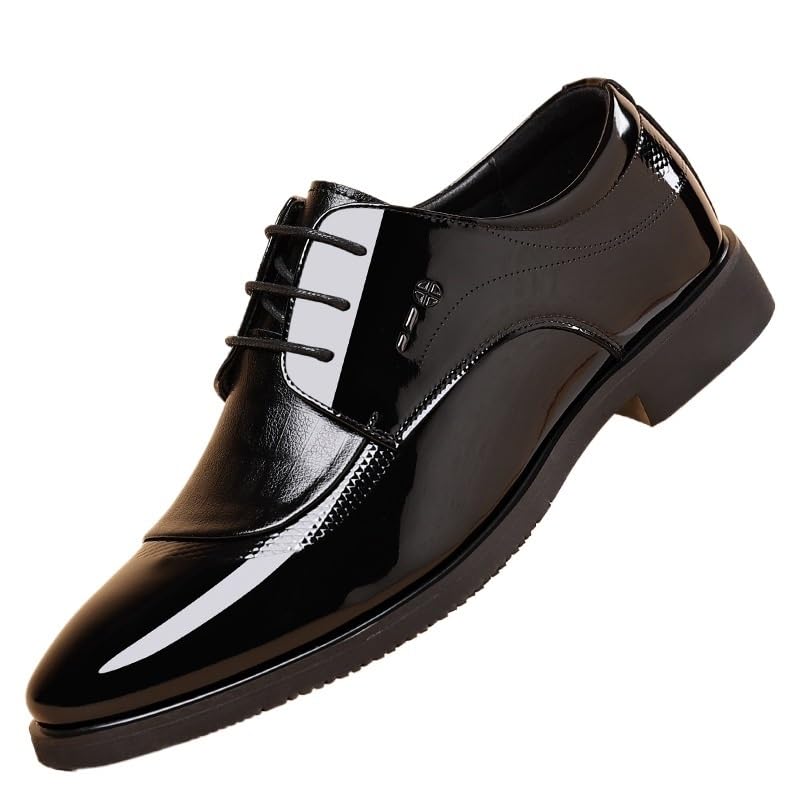 Men's Fashion Patent Leather Dress Shoes, Black Business Shoes, Designer Platform Shoes, Wedding & Formal Dress Shoes, Stylish Lace-up Shoes, for Men