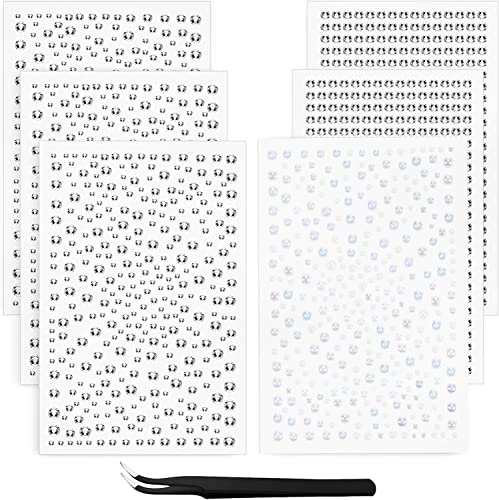 Becellen 6 Feuilles Strass Autocollants Visage, Diamant Auto-adhésif Acry Gemmes Cristal Perle pour Visage Ongles Nail Art Maquillage DIY Scrapbooking Festival Décoration Cover