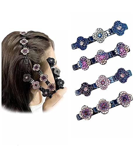 Hair Clips for Women - Satin Fabric Hair Bands, Rhinestone Hair Clips Clover Chopped Hairpin Duckbill Clip,Hair Clips for Thick Hair, Hair Clips to Keep Hair Flat (4PCs)
