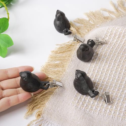 Notakia Set of 4 Cast Iron Heavy Tablecloth Weights for Outdoor Tables,Table Cloth Weights Clip On,Weights for Curtains, Flag Weights for Wind (Black 4Pcs)