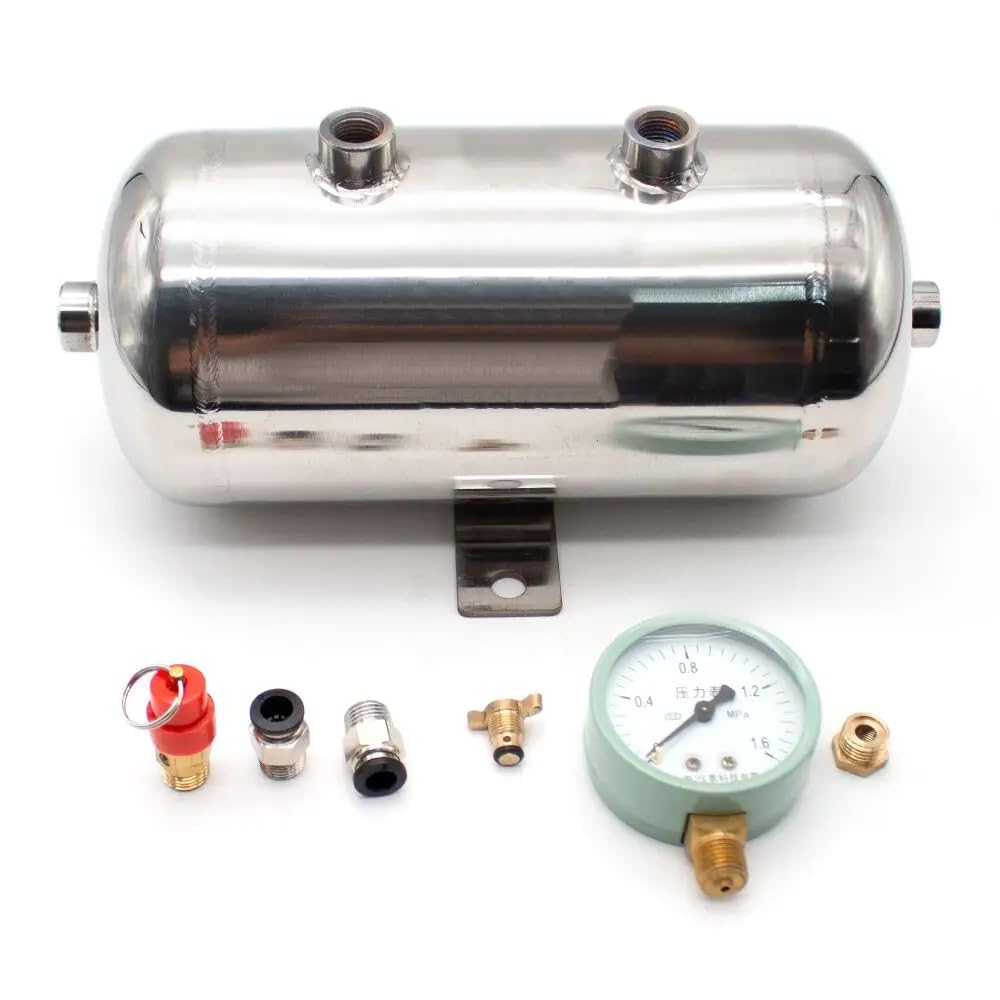 Tanque de Almacenamiento de Aire, Tanque de Aire de Acero Inoxidable 304, Tanque de Presión de Aire de Búfer de Vacío de 2 L, Entrada de Aire de 1/4 G(Set 2)