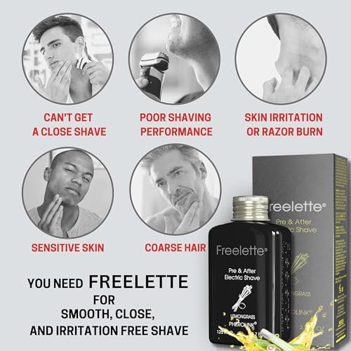 Image of Pre Electric Shave After Shave Lotion Cream - Best For Close Shave - Smooth Irritation-Free Shaving - Shooting and Mousturising Formula Balm. Freelette. Pherolink 3.76 Ounce (Pack of 1), LEMONGRASS