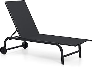 COSTWAY Sonnenliege mit Rollen, Gartenliege mit 6-Fach Verstellbarer Rückenlehne und schnelltrocknendem Stoff, Rollliege bis 150kg belastbar, Liegestuhl für Garten, Balkon, Terrasse (Schwarz)