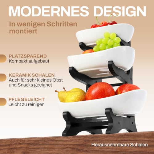 3-stöckige Obstschale aus Keramik Ø 30 cm Basis Obstkorb & Etagere, Schwarz – Ansicht 4