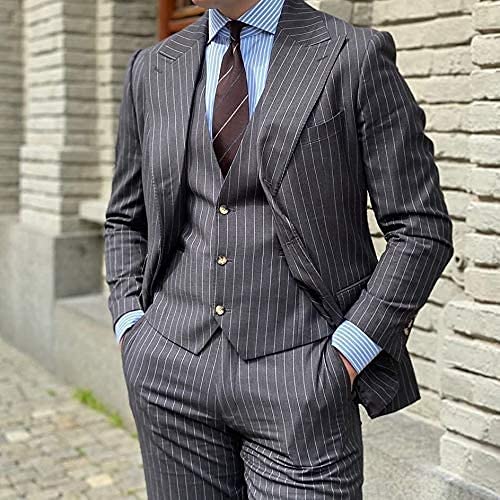 Mens Suit Slim Fit 3 Pieces Formal Pinstripe Suits One Button Wedding Groom Tuxedos2