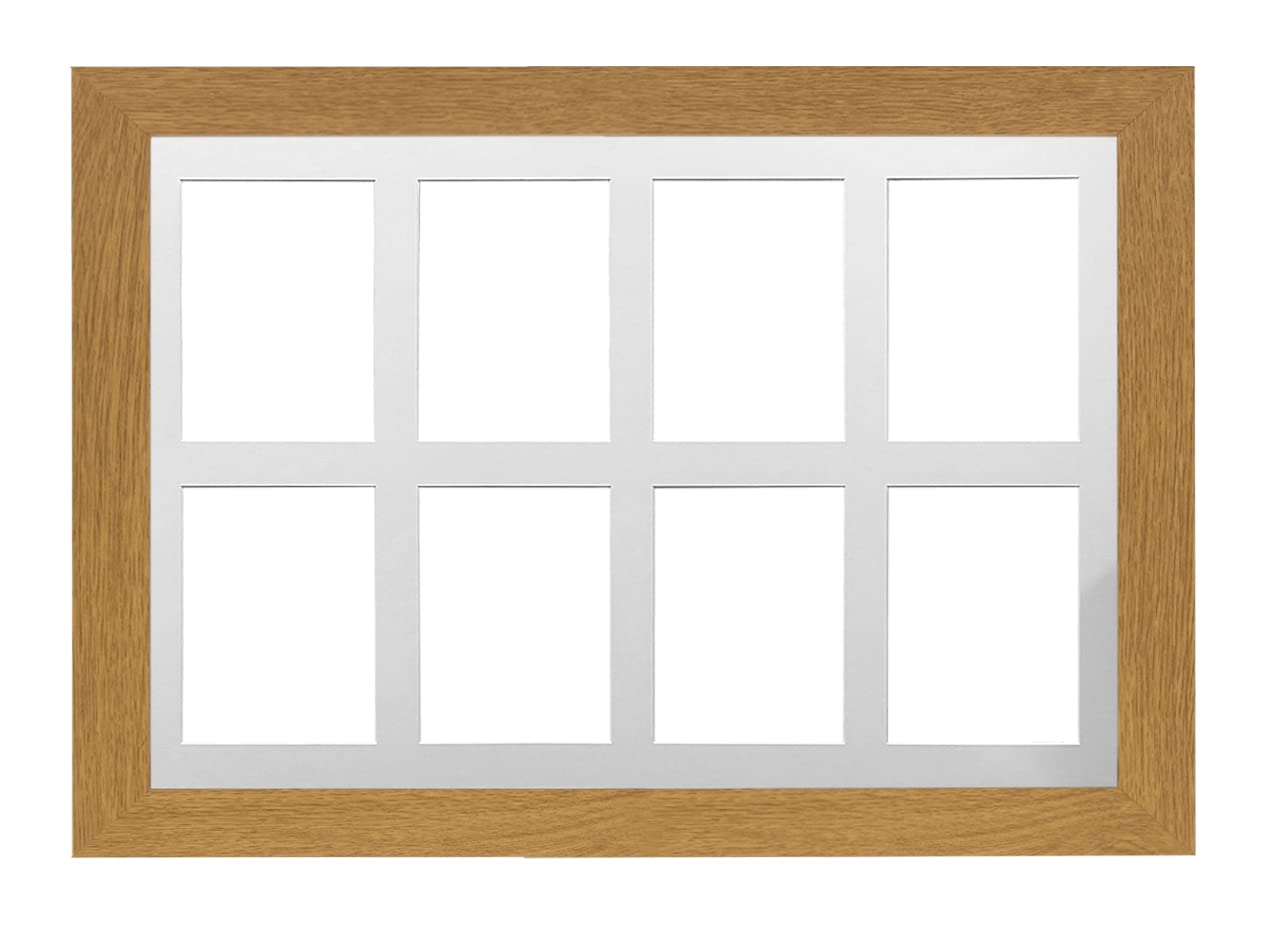 Oak Frame 30x20' Multi Aperture Picture Frame with White Mount to fit (8x) 8x6' Photos with Perspex Sheet - Wall Mountable Landscape or Portrait