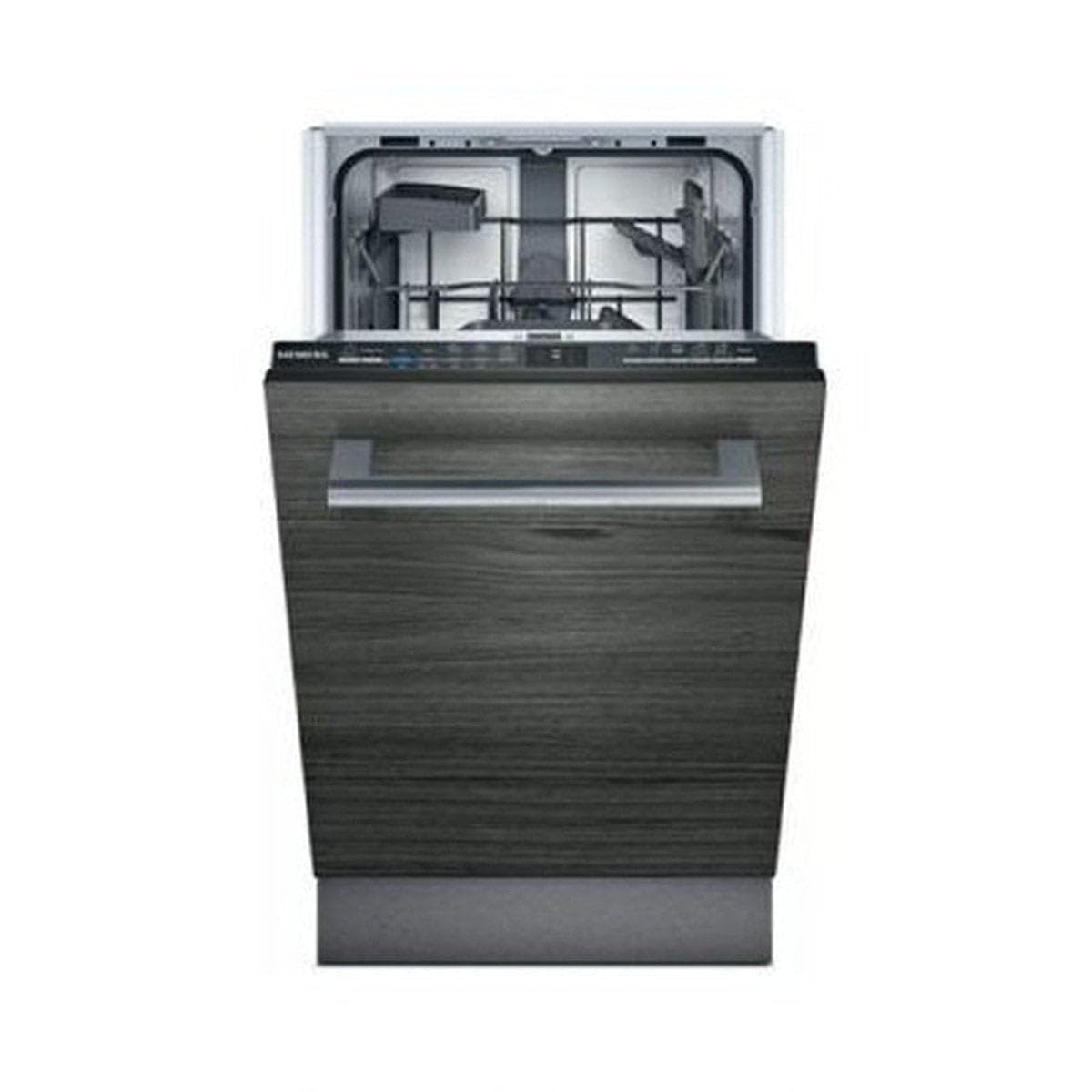 Siemens SR61IX05KE iQ100 Lavavajillas totalmente integrado de 45 cm, cesta para cubiertos, varioSpeed Plus, infoLight, funcionamiento eficiente y silencioso, Home Connect, smartStart, aquaStop, negro