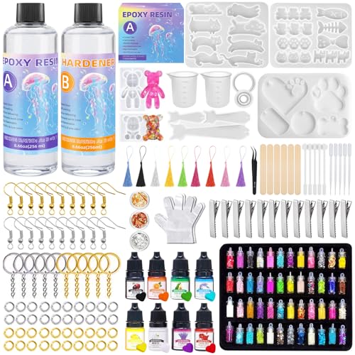 KIMIGO Resina Epoxi Kit Fabricación de Joyas 512ml, Resina Epoxi Transparente Manualidades, Moldes Resina Epoxi para Bricolaje, Decoración, Artesanía, Joyería