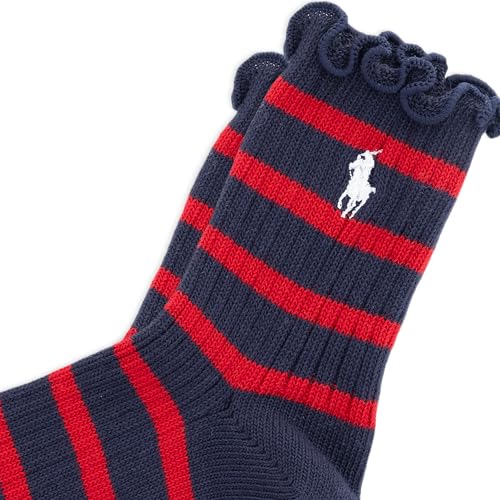 Polo Ralph Lauren Women's Lettuce Edge Stripe Ankle Sock, Navy, Women's 4-102