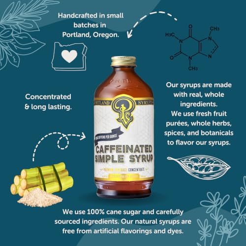 Image of Portland Syrups - Caffeinated Simple Syrup - Premium Beverage Concentrate for a Boost of Clean Energy - Add to Soda, Cocktails, Tea, Coffee Drinks, and More - 12 oz with 24 Servings (Pack of 2)