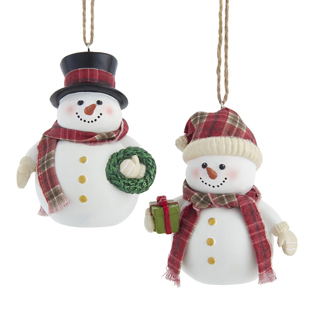 Kurt S. Adler Multi Color Kurt Adler Snowman With Plaid Hat & Scarf Ornaments, Set Of 2