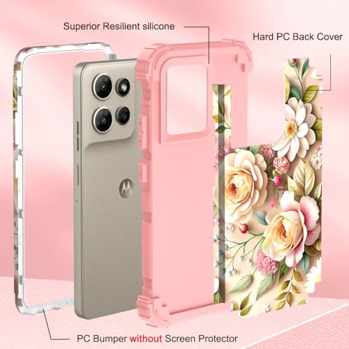 TEECOVER for Moto G Power 2026 Case, Heavy-Duty Shockproof Full Protection Hard Plastic Bumper + Soft Silicone Rubber Protective Case for Moto G Power 2026 6.8-Inch, Rose Gold Flowers by TEECOVER - Used condition - Image 4