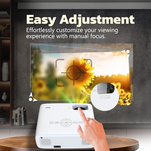 Image of OTEK Epic Native Full HD 1080P Projector for Office & Classroom, 4K Support, 6000 Lumens, Bluetooth 5.3, Dual HDMI USB, 210 Inch Display, Wired Non-Smart