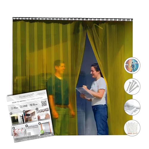 Image of Yellow Kit PVC Smooth Plastic Strip Door Curtain 24 x 84 in (2 x 7 ft.) Standard Clear Waterproof Commercial Walk in Freezers Warehouse Garage Gate Doorway Clean Rooms Heavy Duty Vinyl 1173