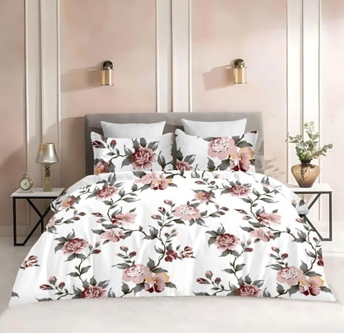 Image of DECOR2ADMIRE Premium Cotton Bedsheet Double King Size 90x100 Inches, 300 TC Soft Breathable Printed Bed Sheet with 2 Pillow Covers (Rose Garden, Double 90 inch x 100 inch)