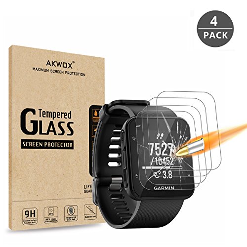 AKWOX [4 Unidades] Protector de Pantalla para Garmin Forerunner 35 [9H Dureza] Cristal Vidrio Templado para Garmin Forerunner 35 GPS Running Watch Cristal Templado