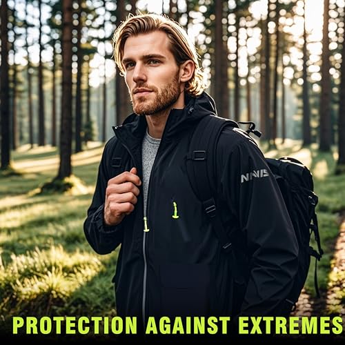 Image of Men's 3-Layer Waterproof Wading Jacket, Fishing & Hiking Foul Weather Gear with Storm Hood & Pockets(Pure Black,XXL)