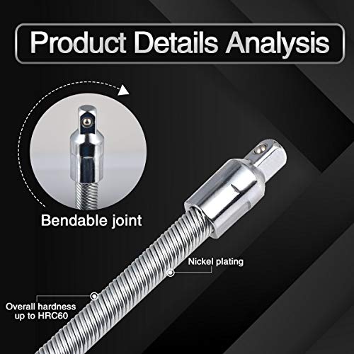 Katur Flexible Socket Extension Ratchet, Flexible Extension Bar Set, Bendable Elastic Joint Head Post Connecting Link, Shaft Drive Adapter Bit Holder (1/4 Inch Shank 200Mm Length) #TOP5