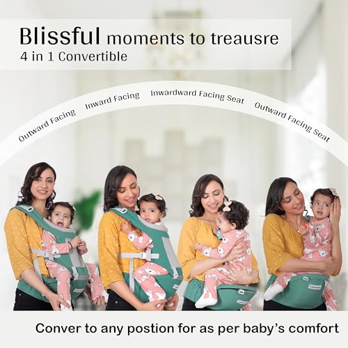 Image of Baby Carrier with Hip Seat, Ergonomic 4 in 1 Carrier Positions, Newborn to Toddler Adjustable Baby Carrier for 4-36 Months, Comfortable Padded Straps, Supports Up to 15 kg (Green)
